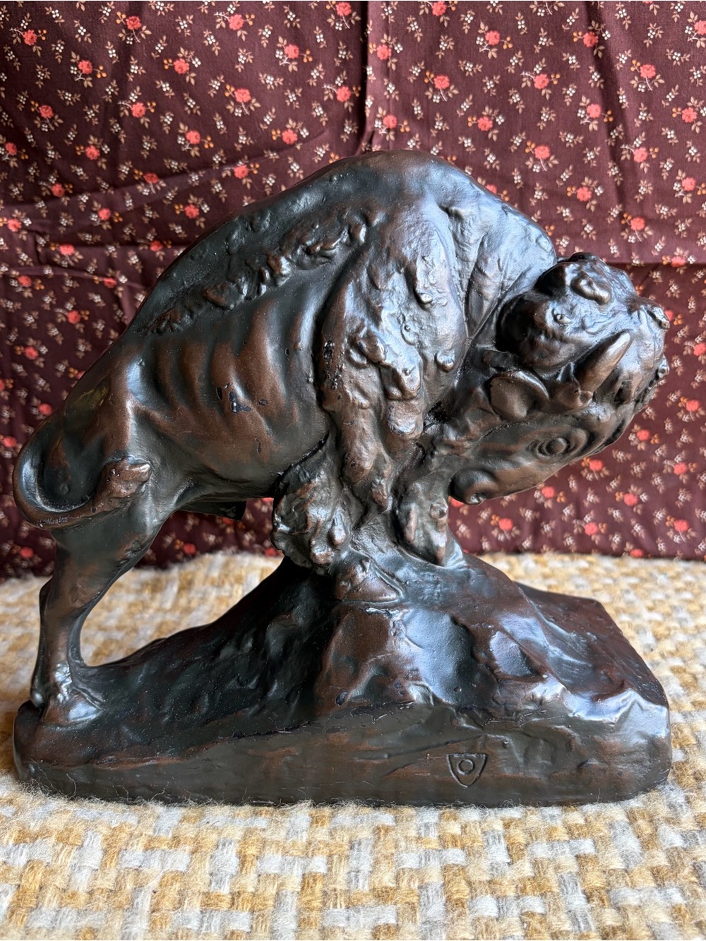 Vintage J.P. Krupka Buffalo Bison Art Statue Sculpture Plaster Reproduction